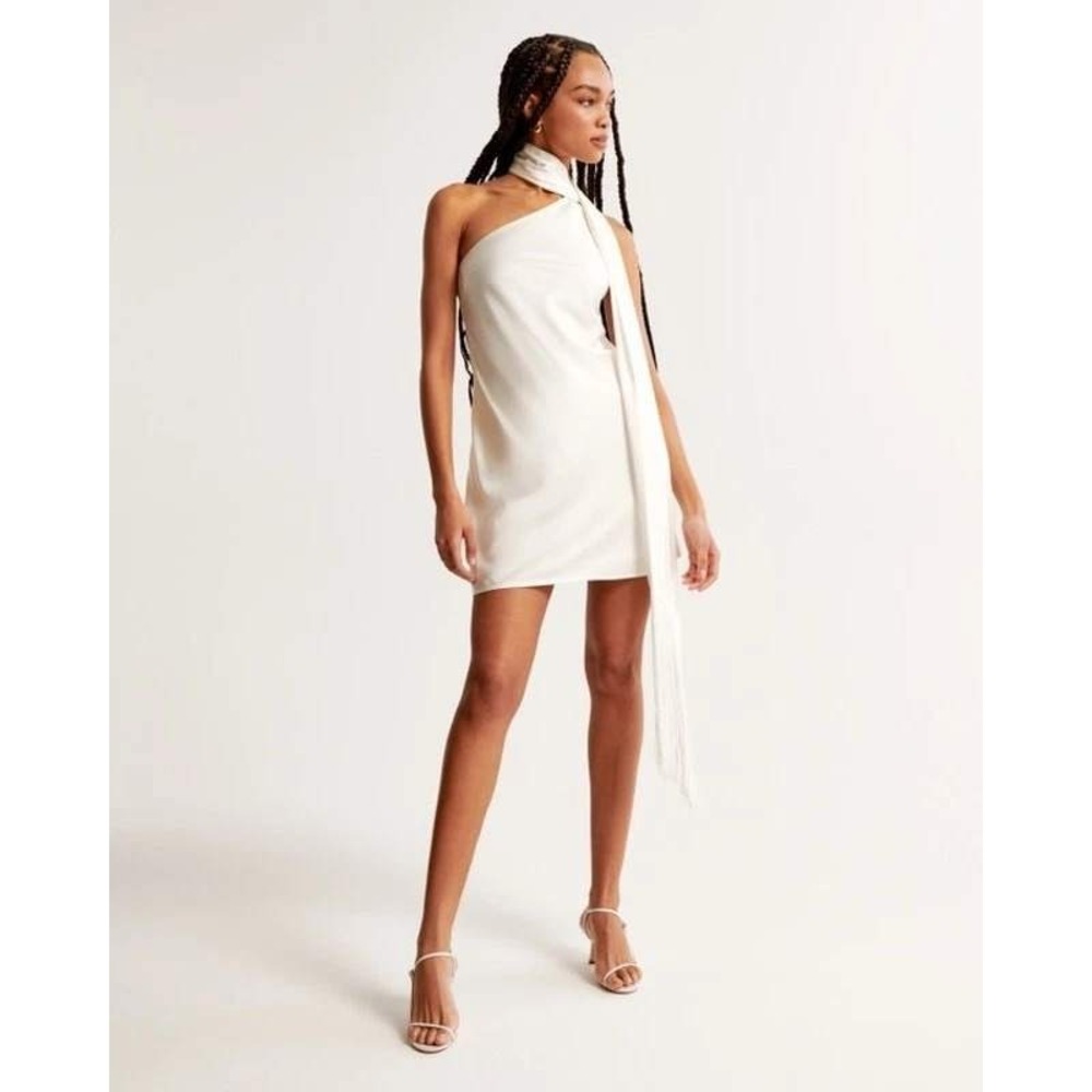 Abercrombie & Fitch White One Shoulder Fringe Scarf Mini Dress XS P‎ New